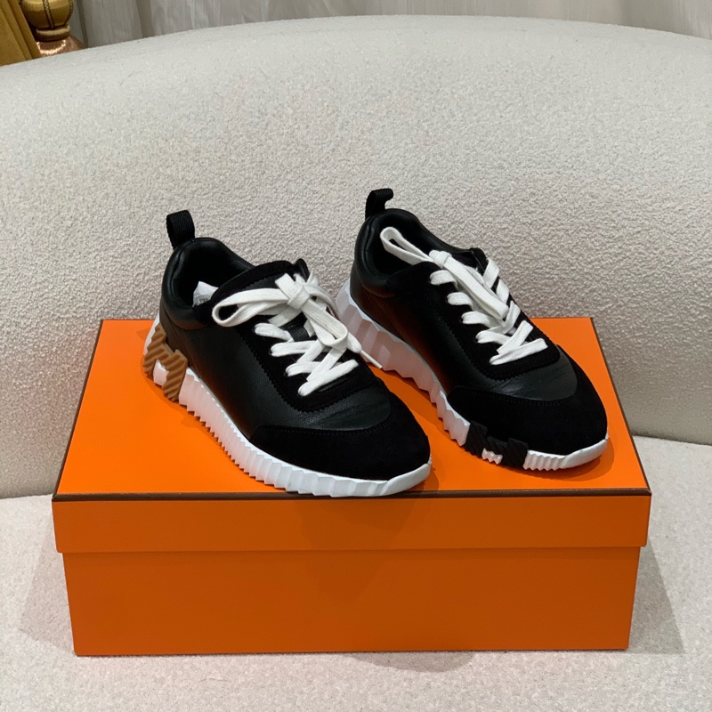 97新HERMES愛馬仕 Bouncing 皮革 系帶圓頭 低幫 生活休閒鞋 男款 黑色 尺寸:35碼-0