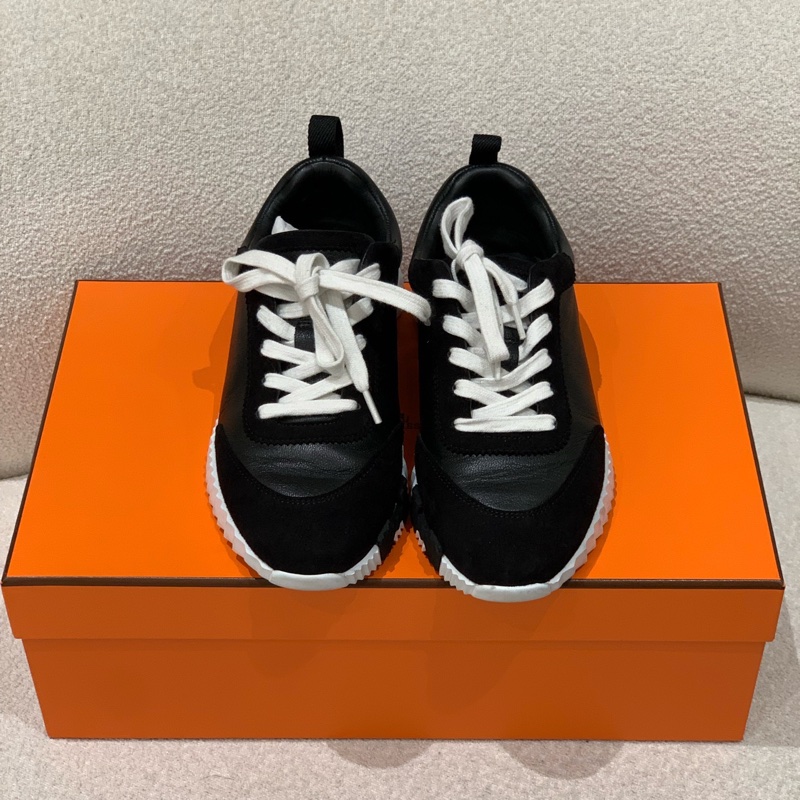 97新HERMES愛馬仕 Bouncing 皮革 系帶圓頭 低幫 生活休閒鞋 男款 黑色 尺寸:35碼-1