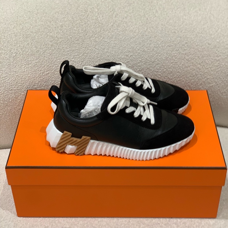 97新HERMES愛馬仕 Bouncing 皮革 系帶圓頭 低幫 生活休閒鞋 男款 黑色 尺寸:35碼-2