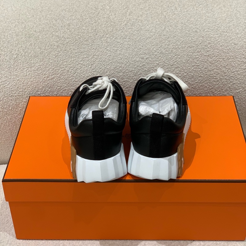 97新HERMES愛馬仕 Bouncing 皮革 系帶圓頭 低幫 生活休閒鞋 男款 黑色 尺寸:35碼-3