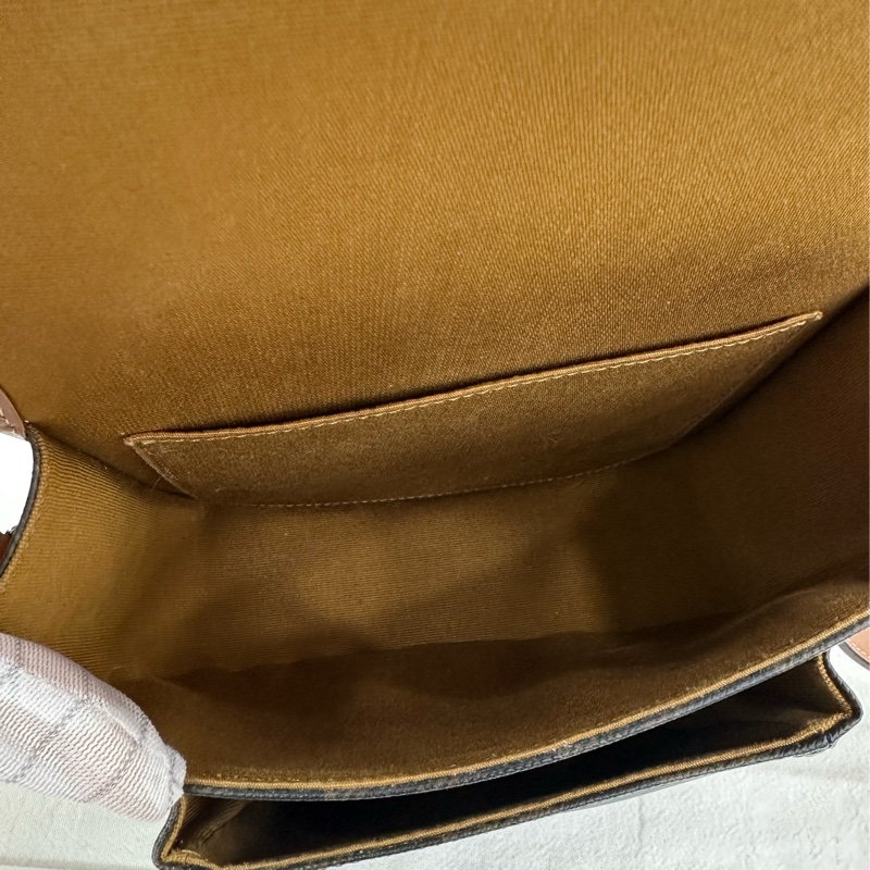 CELINE賽琳 Folco凱旋門老花拼棕色牛皮馬鞍斜背包 中號，編碼：22年-8