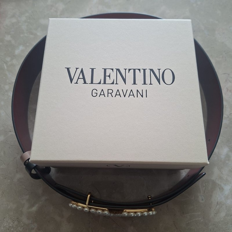 Valentino 范倫鐵諾 女用 雙面式皮帶(寬4cm*長91cm) 珍珠Logo-3