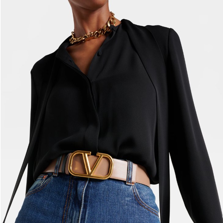 Valentino 范倫鐵諾 女用 雙面式皮帶(寬4cm*長91cm) 珍珠Logo-7