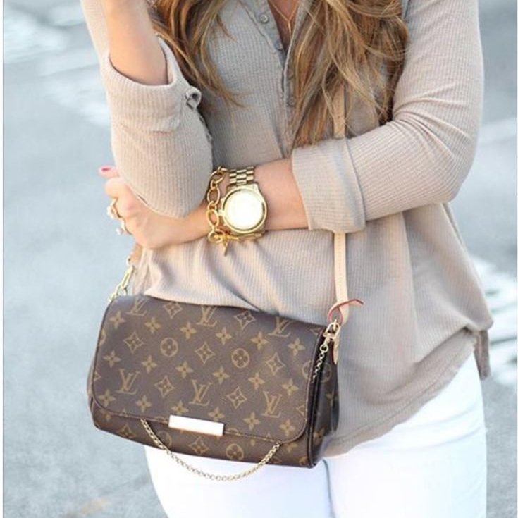 LV 經典老花M40718 🌈現品實拍 🌈 Favorite MM 經典花紋鍊條肩背包 斜背包~二手-1