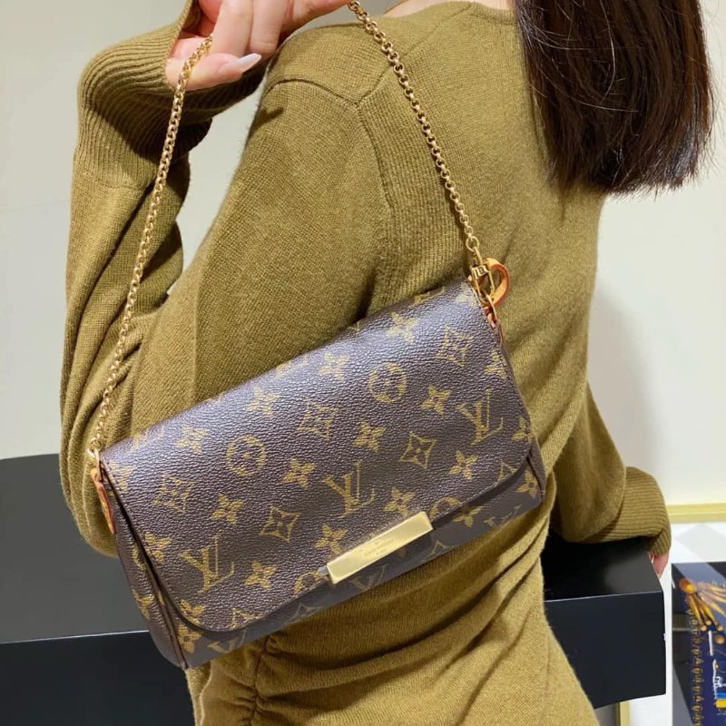 LV 經典老花M40718 🌈現品實拍 🌈 Favorite MM 經典花紋鍊條肩背包 斜背包~二手-4