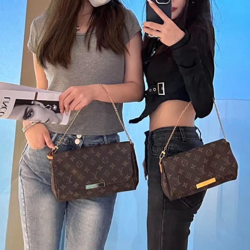 LV 經典老花M40718 🌈現品實拍 🌈 Favorite MM 經典花紋鍊條肩背包 斜背包~二手-5