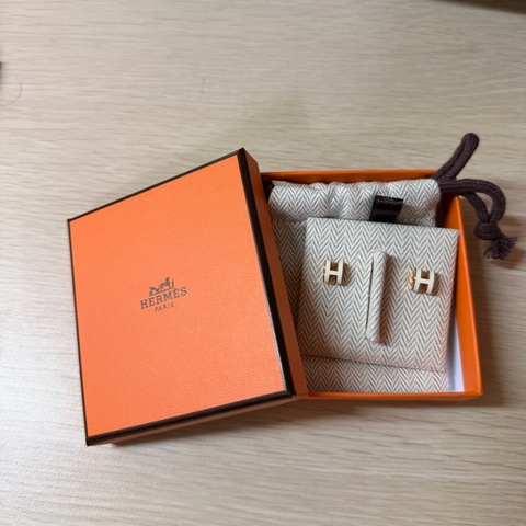 愛馬仕 Hermes Mini pop H耳環 玫瑰金 白色