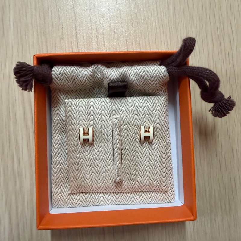 愛馬仕 Hermes Mini pop H耳環 玫瑰金 白色-1