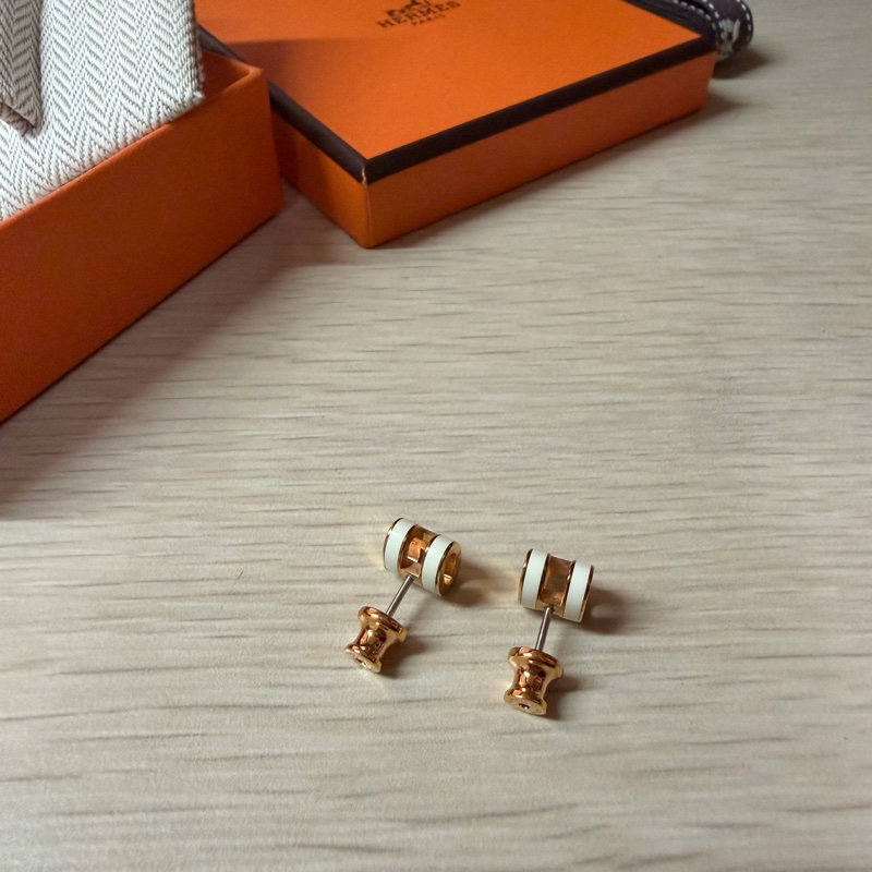 愛馬仕 Hermes Mini pop H耳環 玫瑰金 白色-4