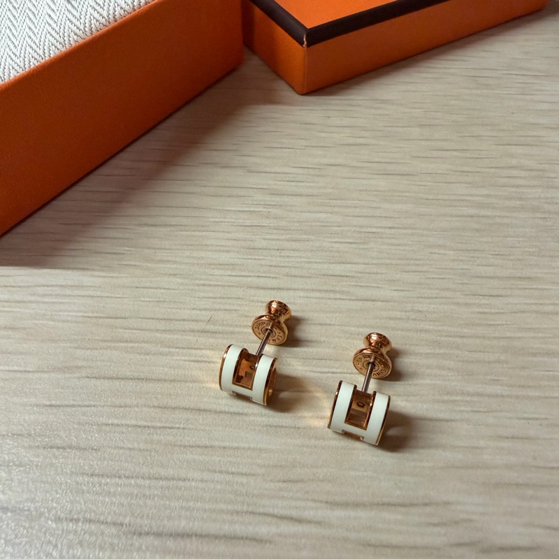 愛馬仕 Hermes Mini pop H耳環 玫瑰金 白色-9