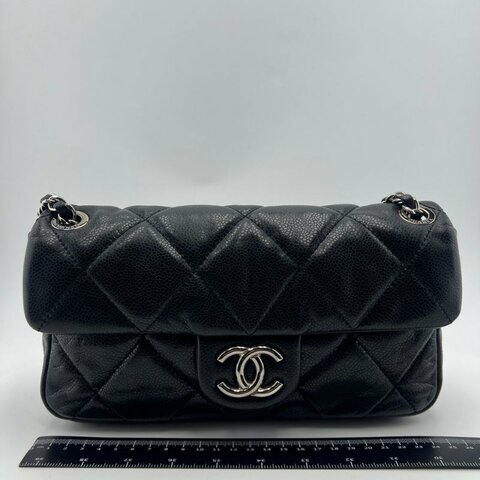 香奈兒 CF 魚子醬牛皮黑銀單肩斜背兩用包