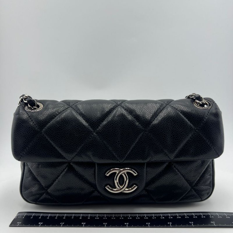 香奈兒 CF 魚子醬牛皮黑銀單肩斜背兩用包-8