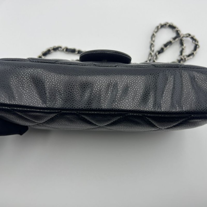香奈兒 CF 魚子醬牛皮黑銀單肩斜背兩用包-10