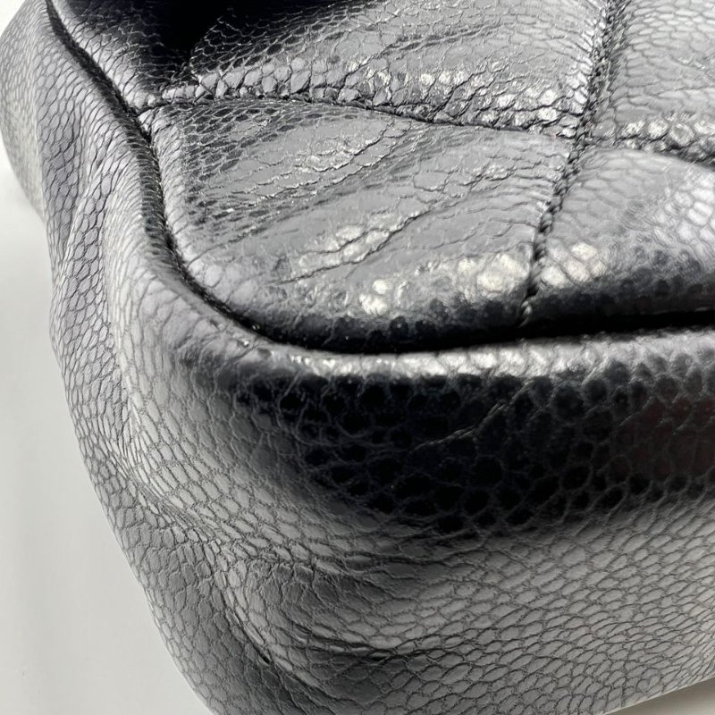 香奈兒 CF 魚子醬牛皮黑銀單肩斜背兩用包-13