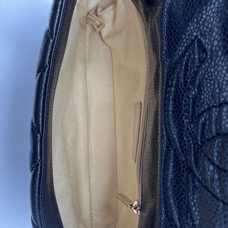 香奈兒 CF 魚子醬牛皮黑銀單肩斜背兩用包-15