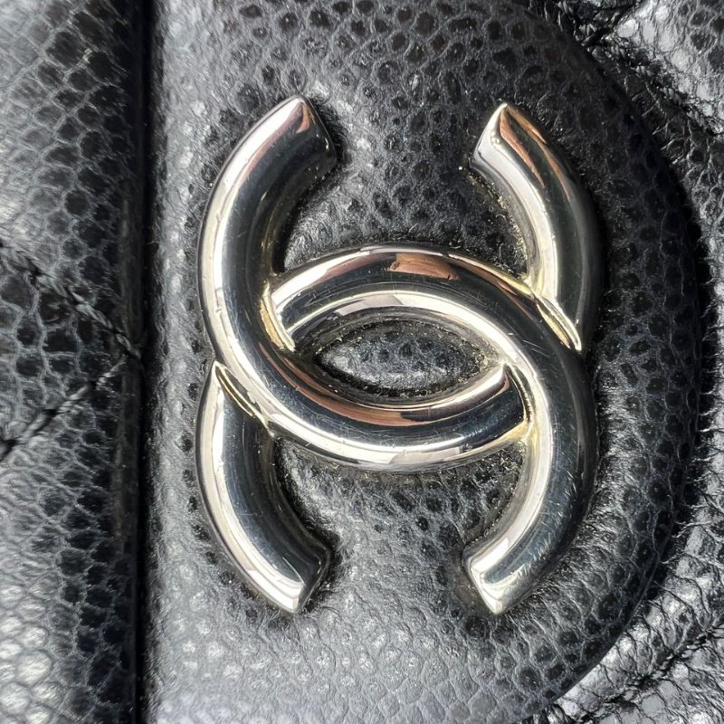 香奈兒 CF 魚子醬牛皮黑銀單肩斜背兩用包-19