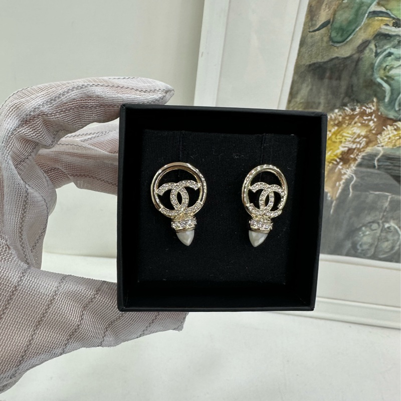 Chanel香奈兒子彈頭珍珠拼鑽環形滿鑽雙C金色-2