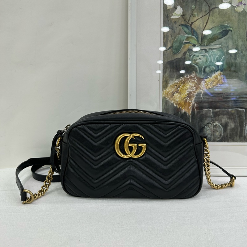 Gucci馬蒙相機包，黑色，經典GG logo，鏈條肩帶-1