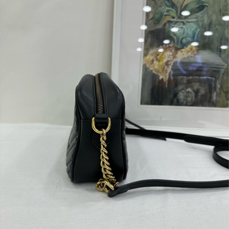 Gucci馬蒙相機包，黑色，經典GG logo，鏈條肩帶-4