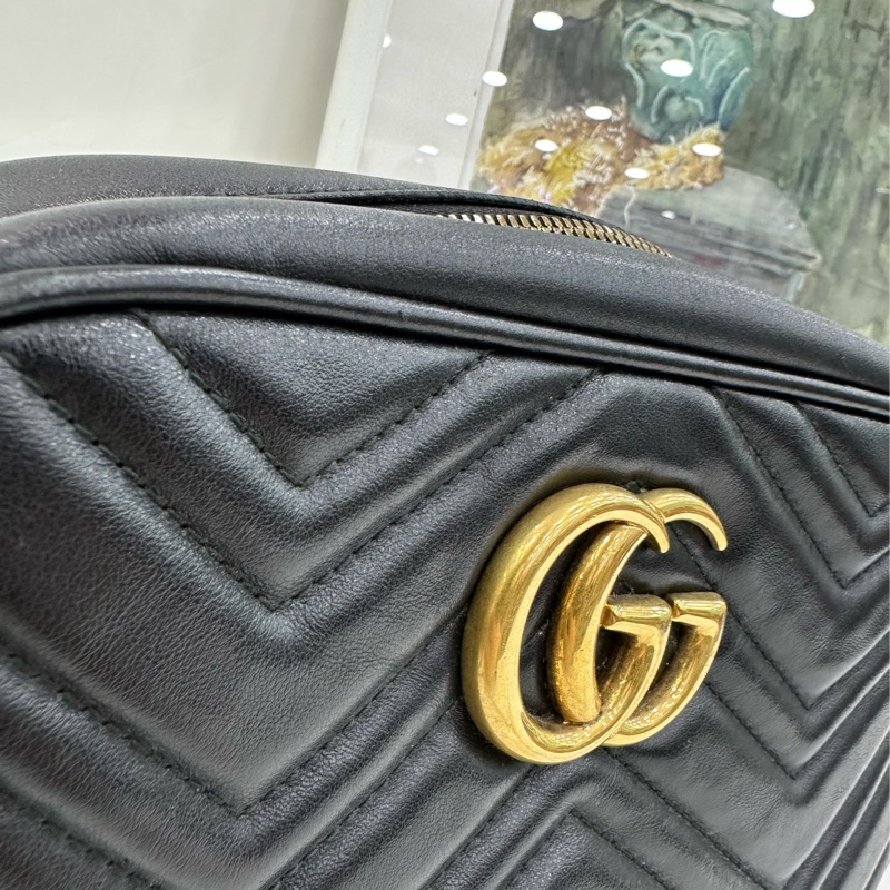 Gucci馬蒙相機包，黑色，經典GG logo，鏈條肩帶-7