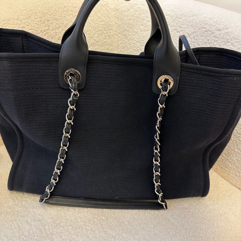 Chanel香奈兒黑色皮穿鏈大號沙灘包托特單肩手提包,尺寸38.5*30.*13cm,狀態靚仔-10