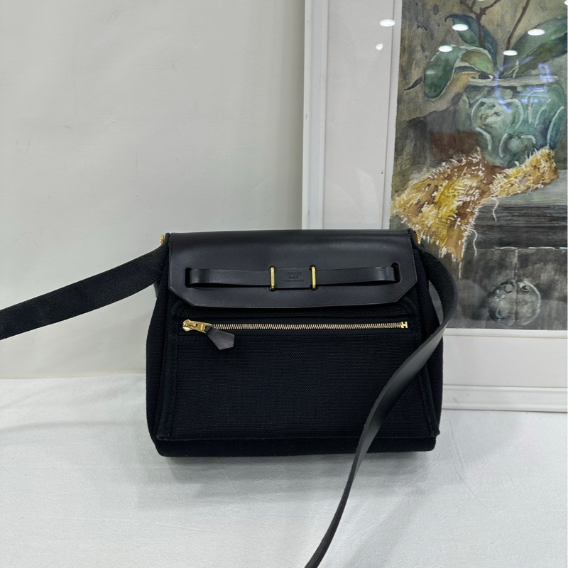 Hermes 愛馬仕mini herbag 黑色帆布銀扣,K刻 有購證-2