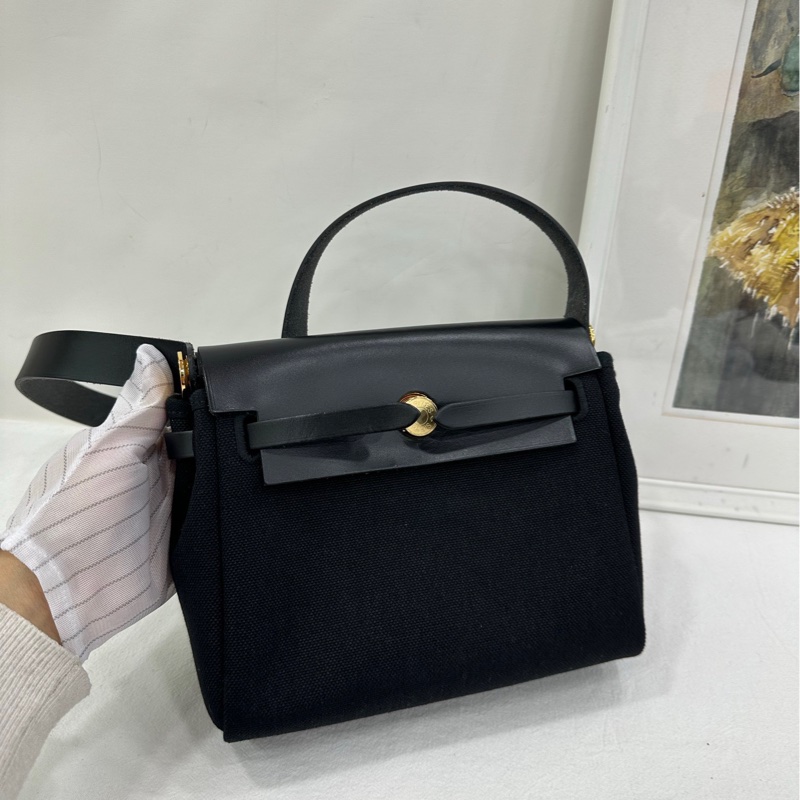Hermes 愛馬仕mini herbag 黑色帆布銀扣,K刻 有購證-5