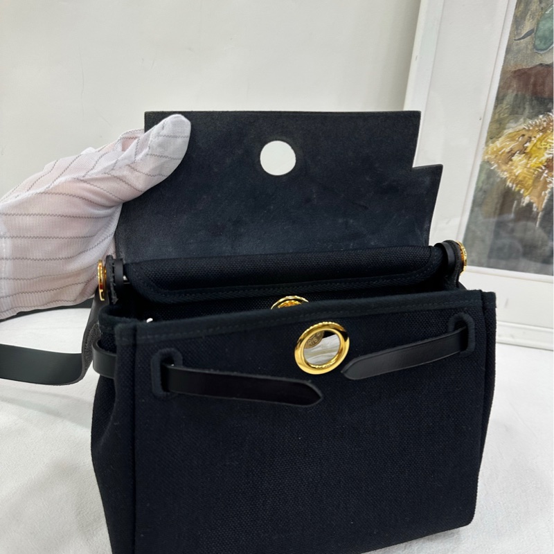 Hermes 愛馬仕mini herbag 黑色帆布銀扣,K刻 有購證-6