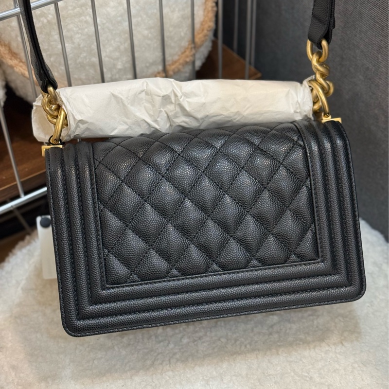 全新Chanel boy20 黑金荔枝皮 復古金鏈-1