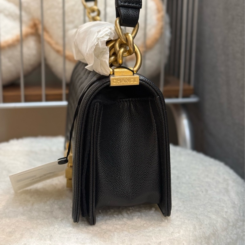 全新Chanel boy20 黑金荔枝皮 復古金鏈-3