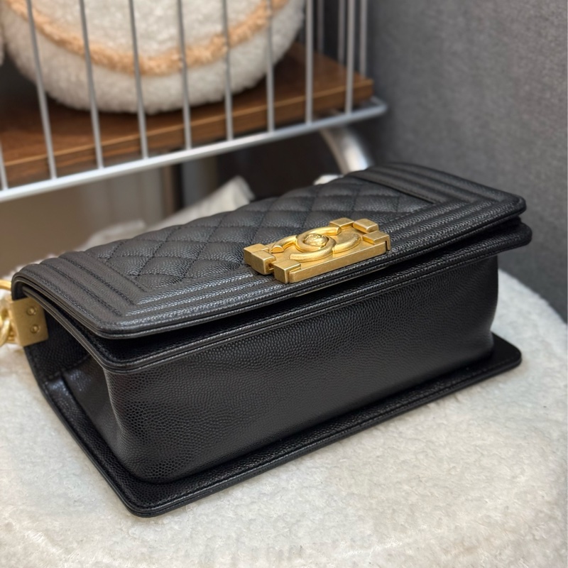 全新Chanel boy20 黑金荔枝皮 復古金鏈-4