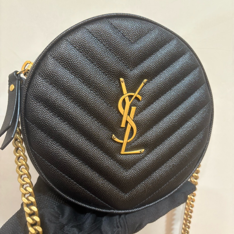 ysl 黑金魚子醬圓餅斜背包-0