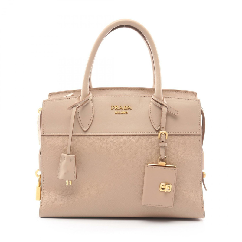 PRADA Esplanade SAFFIANO + CITY C 手提包 1BA046 皮革 米色 二手 女士-0