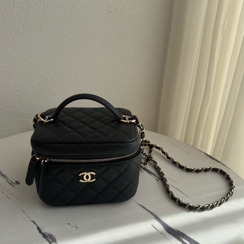 chanel AS3171黑荔枝淡金雙C方型化妝箱包-0