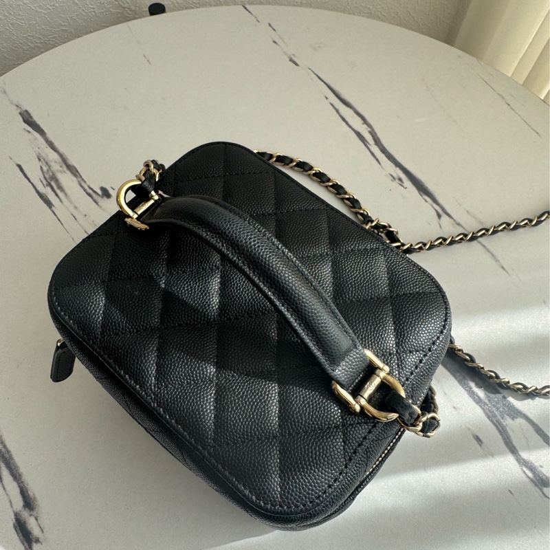 chanel AS3171黑荔枝淡金雙C方型化妝箱包-1