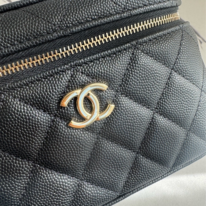 chanel AS3171黑荔枝淡金雙C方型化妝箱包-13