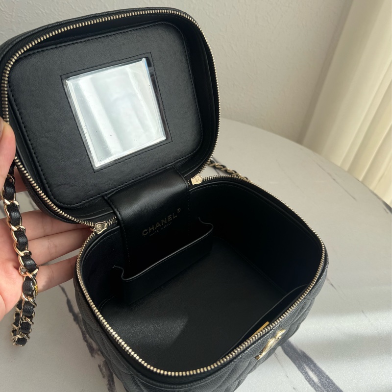 chanel AS3171黑荔枝淡金雙C方型化妝箱包-15