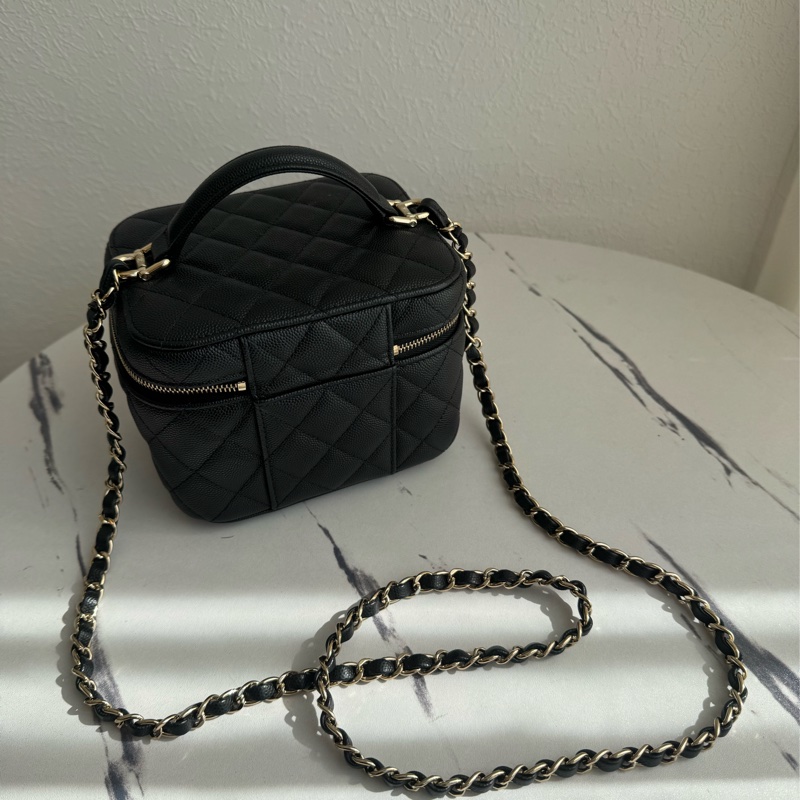 chanel AS3171黑荔枝淡金雙C方型化妝箱包-24