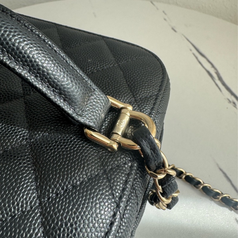 chanel AS3171黑荔枝淡金雙C方型化妝箱包-25