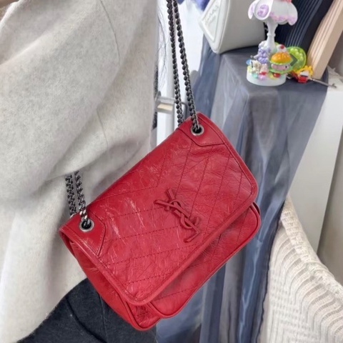 YSL Niki小號 紅色油蠟皮21*16*7.5  99新配件塵袋購證