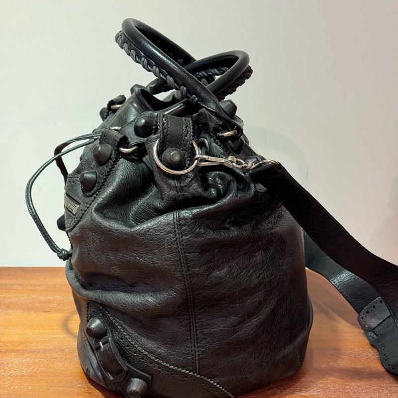 Balenciaga Black Giant Pom Pom Leather Handbag-11