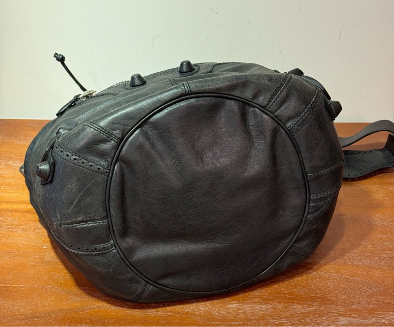 Balenciaga Black Giant Pom Pom Leather Handbag-18