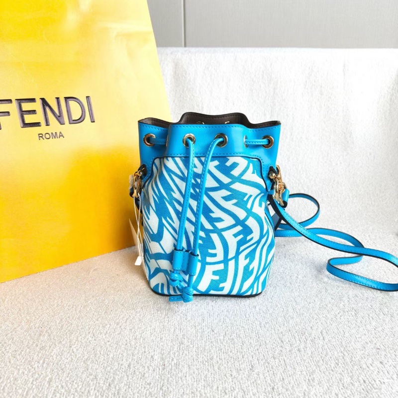 Fendi MonTresor抽繩mini小水桶藍白撞色12*18*10 全新閒置配件塵袋保卡-1