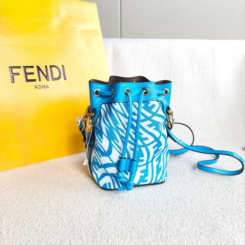Fendi MonTresor抽繩mini小水桶藍白撞色12*18*10 全新閒置配件塵袋保卡-3