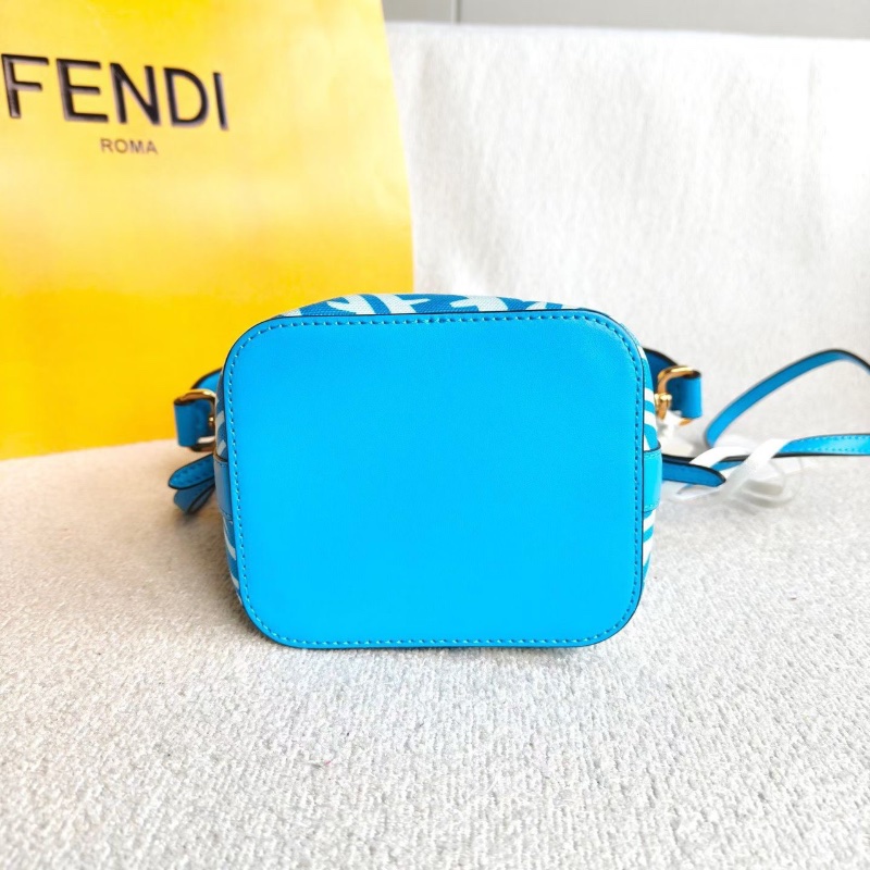Fendi MonTresor抽繩mini小水桶藍白撞色12*18*10 全新閒置配件塵袋保卡-4