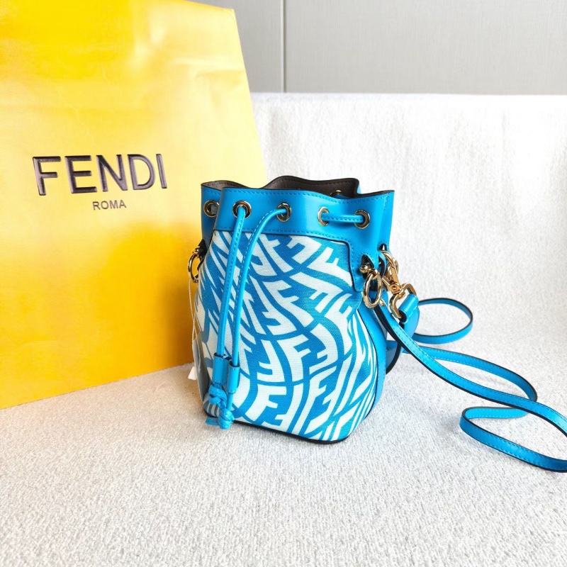 Fendi MonTresor抽繩mini小水桶藍白撞色12*18*10 全新閒置配件塵袋保卡-5