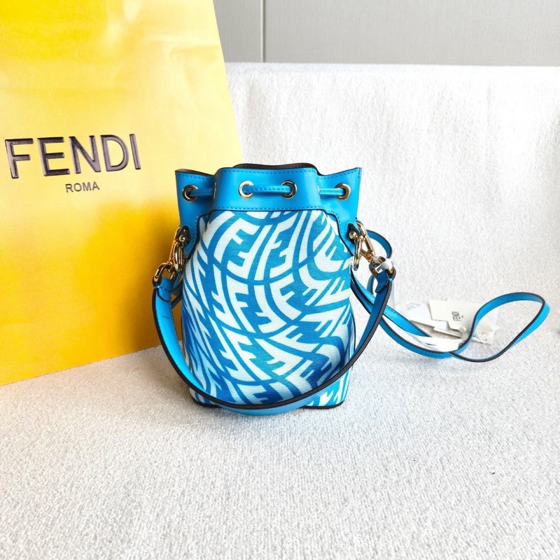 Fendi MonTresor抽繩mini小水桶藍白撞色12*18*10 全新閒置配件塵袋保卡-6
