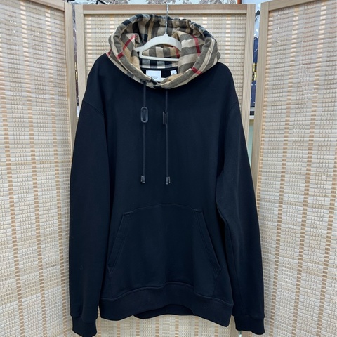 Burberry博柏利 格紋連帽長袖衛衣 黑色 M碼
