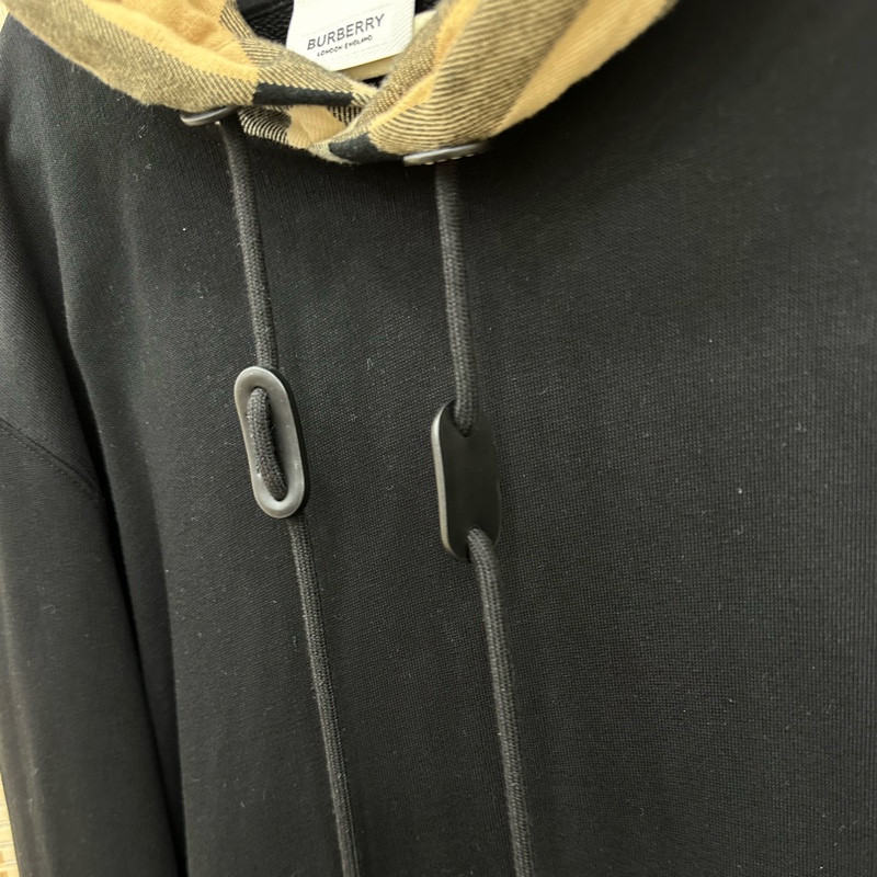 Burberry博柏利 格紋連帽長袖衛衣 黑色 M碼-4