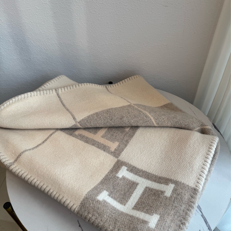 Hermes米灰駝色羊毛毛毯✨高級感十足-5